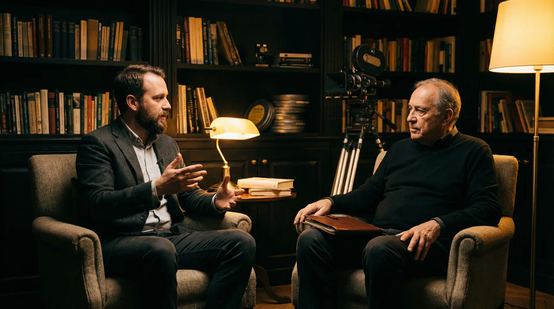 爆操 独家专访现场，导演陈墨白与主持人在书房中深度对话